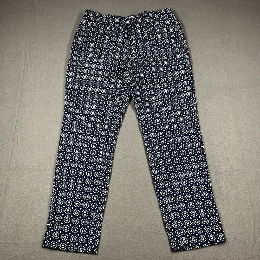 Merona Women’s Geometric Dress Pants 4 classic Blue Flat Front Straight Leg Stre